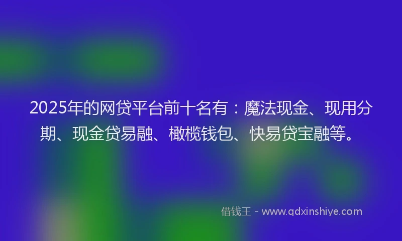 2025年的网贷平台前十名有:魔法现金、现用分期、现金贷易融、橄榄钱包、快易贷宝融等。