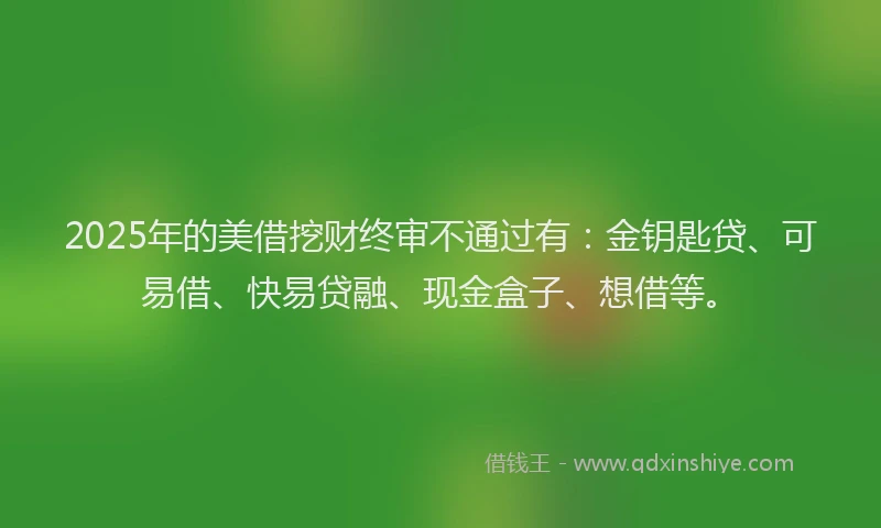 2025年的美借挖财终审不通过有：金钥匙贷、可易借、快易贷融、现金盒子、想借等。