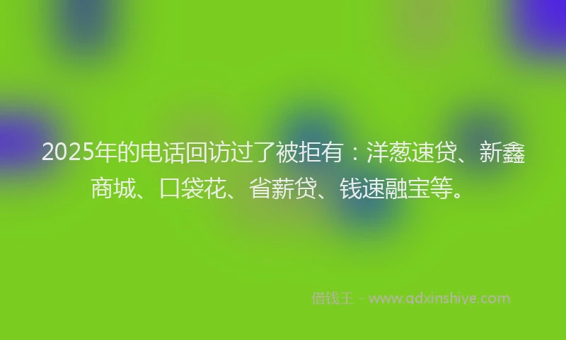 2025年的电话回访过了被拒有：洋葱速贷、新鑫商城、口袋花、省薪贷、钱速融宝等。
