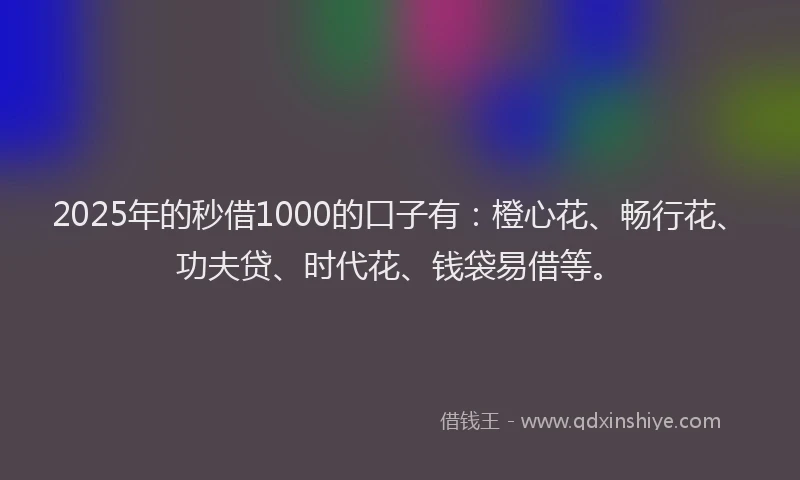 2025年的秒借1000的口子有：橙心花、畅行花、功夫贷、时代花、钱袋易借等。