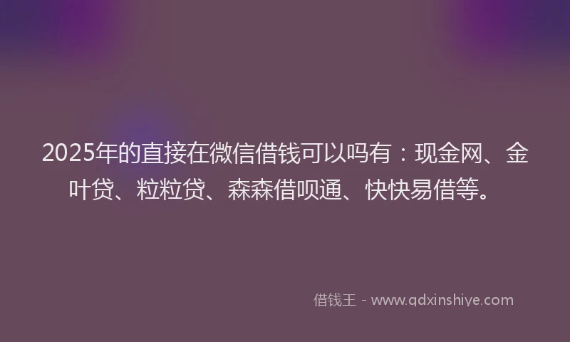 2025年的直接在微信借钱可以吗有：现金网、金叶贷、粒粒贷、森森借呗通、快快易借等。