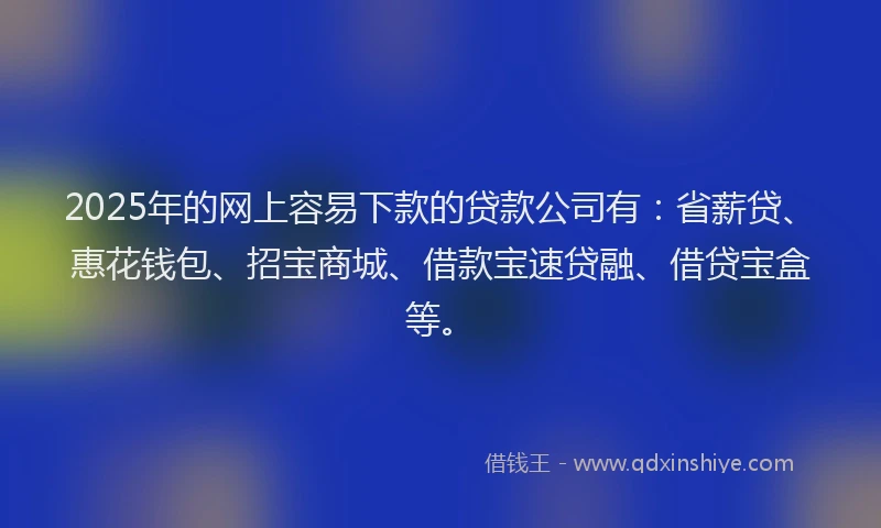 2025年的网上容易下款的贷款公司有：省薪贷、惠花钱包、招宝商城、借款宝速贷融、借贷宝盒等。