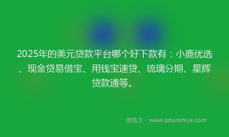 2025年的美元贷款平台哪个好下款有：小鹿优选、现金贷易借宝、用钱宝速贷、琉璃分期、星辉贷款通等。