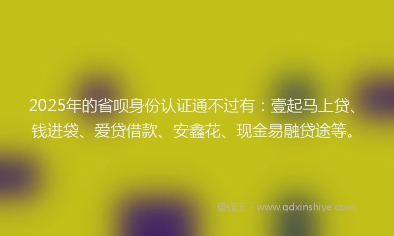 2025年的省呗身份认证通不过有：壹起马上贷、钱进袋、爱贷借款、安鑫花、现金易融贷途等。
