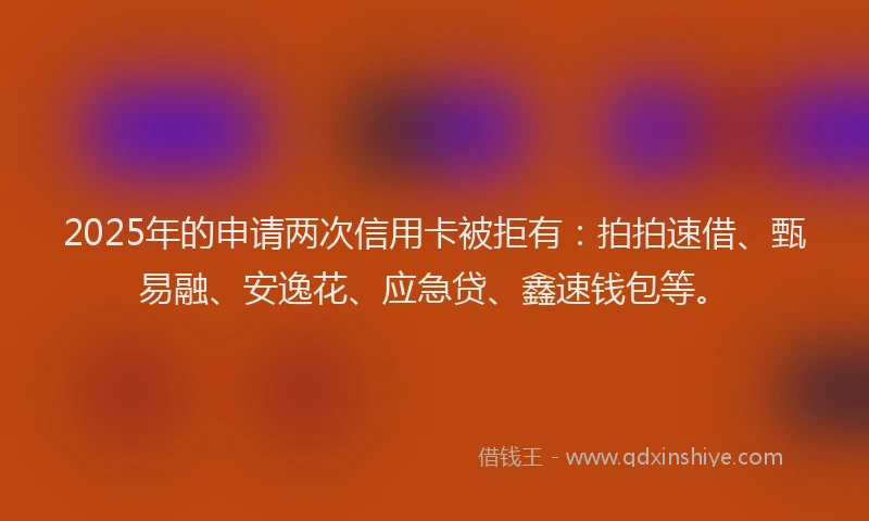 2025年的申请两次信用卡被拒有：拍拍速借、甄易融、安逸花、应急贷、鑫速钱包等。