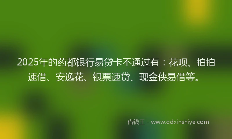 2025年的药都银行易贷卡不通过有：花呗、拍拍速借、安逸花、银票速贷、现金侠易借等。