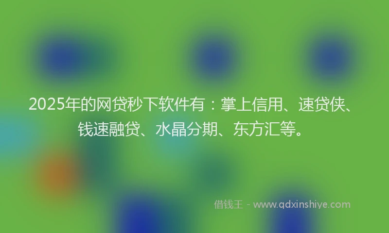 2025年的网贷秒下软件有：掌上信用、速贷侠、钱速融贷、水晶分期、东方汇等。