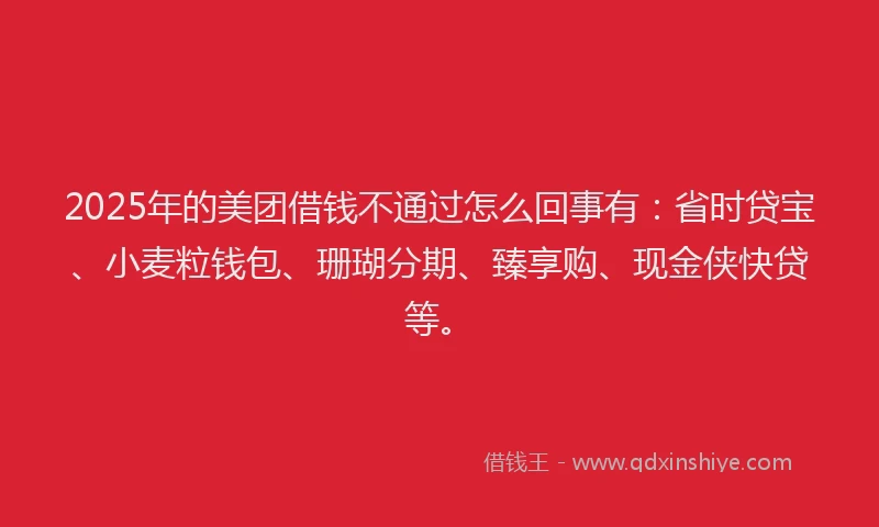 2025年的美团借钱不通过怎么回事有：省时贷宝、小麦粒钱包、珊瑚分期、臻享购、现金侠快贷等。