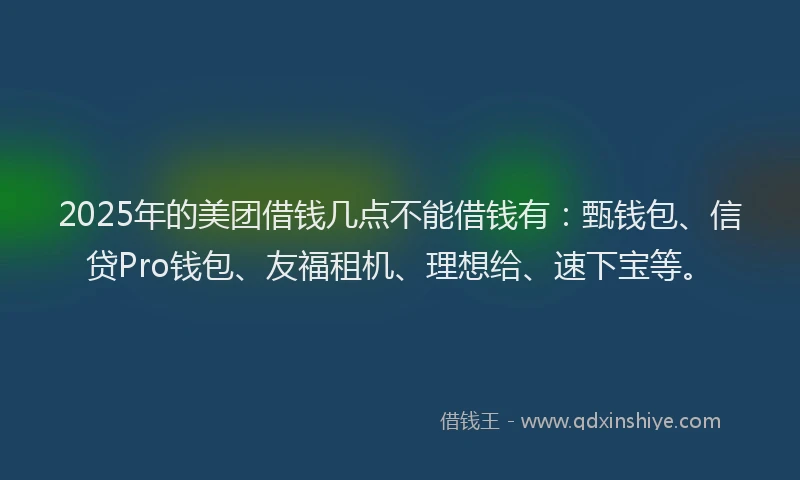 2025年的美团借钱几点不能借钱有：甄钱包、信贷Pro钱包、友福租机、理想给、速下宝等。