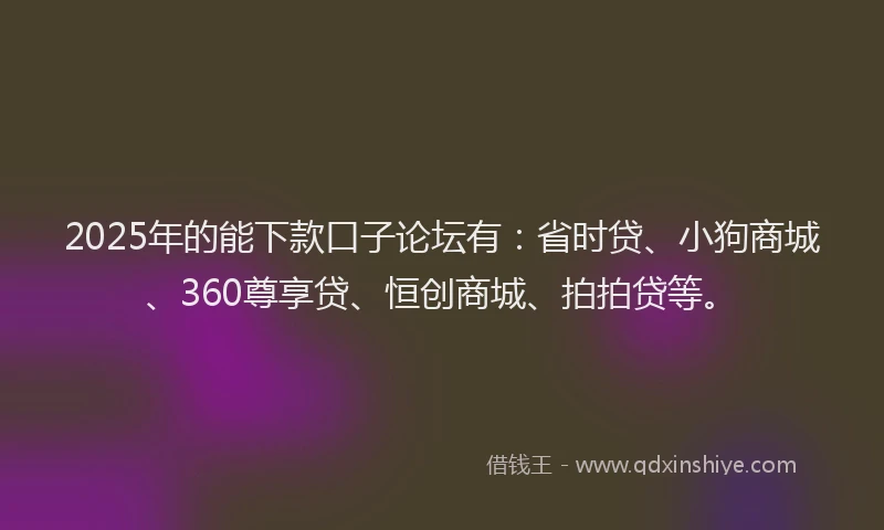 2025年的能下款口子论坛有：省时贷、小狗商城、360尊享贷、恒创商城、拍拍贷等。
