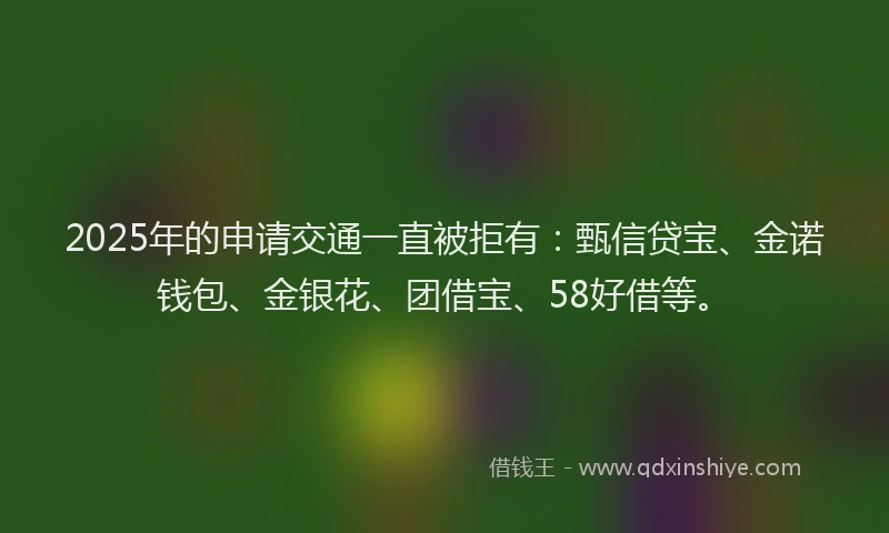 2025年的申请交通一直被拒有：甄信贷宝、金诺钱包、金银花、团借宝、58好借等。