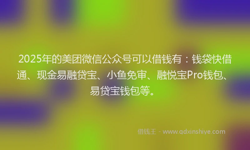 2025年的美团微信公众号可以借钱有：钱袋快借通、现金易融贷宝、小鱼免审、融悦宝Pro钱包、易贷宝钱包等。
