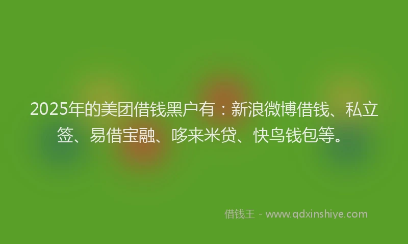 2025年的美团借钱黑户有：新浪微博借钱、私立签、易借宝融、哆来米贷、快鸟钱包等。