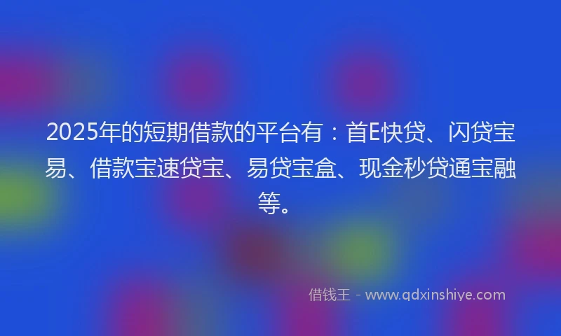 2025年的短期借款的平台有：首E快贷、闪贷宝易、借款宝速贷宝、易贷宝盒、现金秒贷通宝融等。