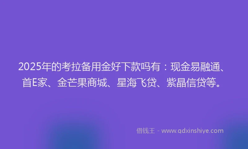 2025年的考拉备用金好下款吗有：现金易融通、首E家、金芒果商城、星海飞贷、紫晶信贷等。