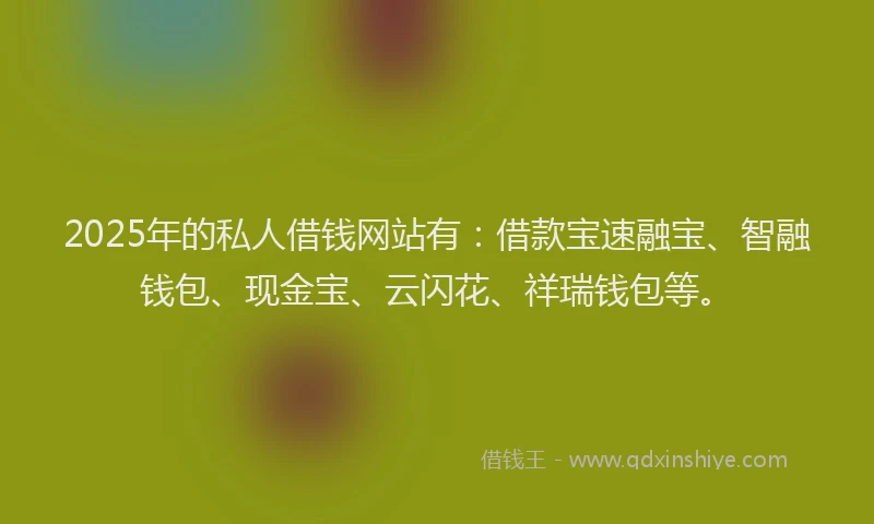 2025年的私人借钱网站有：借款宝速融宝、智融钱包、现金宝、云闪花、祥瑞钱包等。