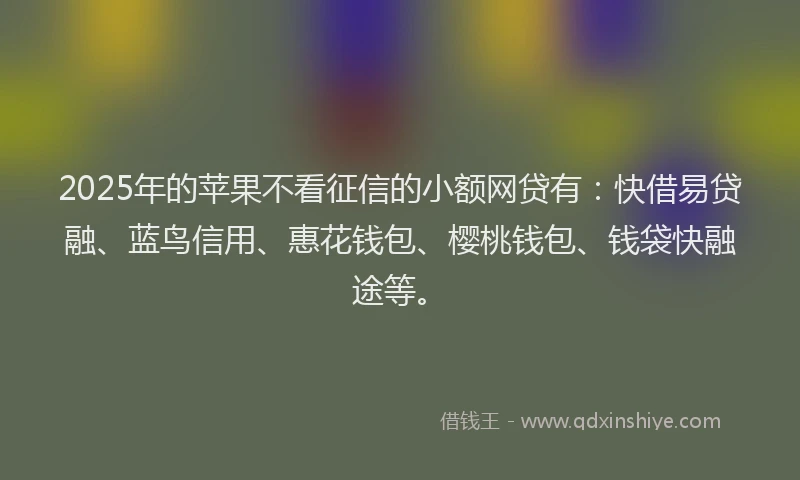 2025年的苹果不看征信的小额网贷有：快借易贷融、蓝鸟信用、惠花钱包、樱桃钱包、钱袋快融途等。