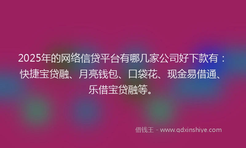 2025年的网络信贷平台有哪几家公司好下款有：快捷宝贷融、月亮钱包、口袋花、现金易借通、乐借宝贷融等。