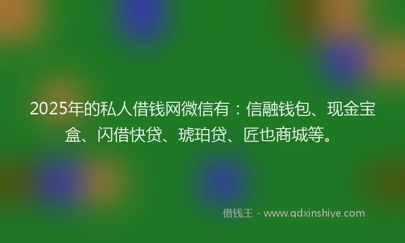 2025年的私人借钱网微信有：信融钱包、现金宝盒、闪借快贷、琥珀贷、匠也商城等。