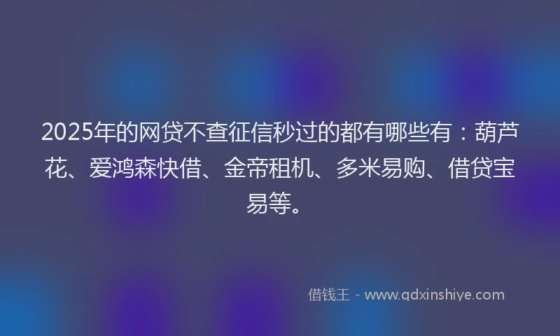 2025年的网贷不查征信秒过的都有哪些有：葫芦花、爱鸿森快借、金帝租机、多米易购、借贷宝易等。