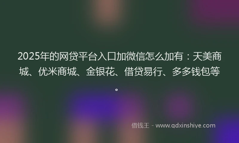 2025年的网贷平台入口加微信怎么加有：天美商城、优米商城、金银花、借贷易行、多多钱包等。