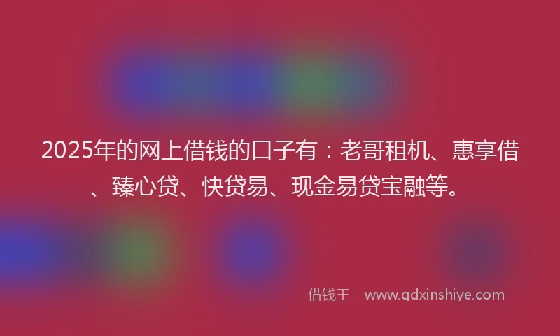 2025年的网上借钱的口子有：老哥租机、惠享借、臻心贷、快贷易、现金易贷宝融等。