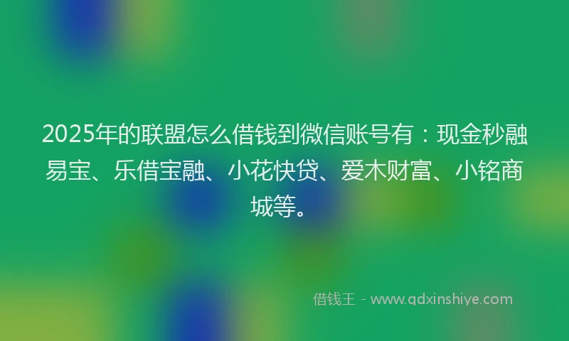 2025年的联盟怎么借钱到微信账号有：现金秒融易宝、乐借宝融、小花快贷、爱木财富、小铭商城等。