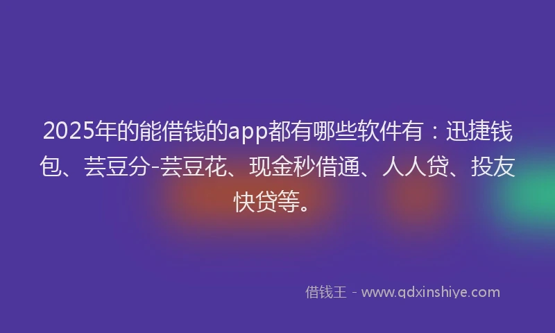 2025年的能借钱的app都有哪些软件有：迅捷钱包、芸豆分-芸豆花、现金秒借通、人人贷、投友快贷等。