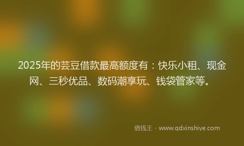 2025年的芸豆借款最高额度有：快乐小租、现金网、三秒优品、数码潮享玩、钱袋管家等。