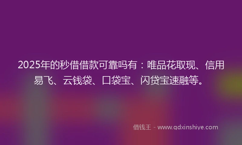2025年的秒借借款可靠吗有：唯品花取现、信用易飞、云钱袋、口袋宝、闪贷宝速融等。