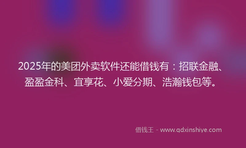 2025年的美团外卖软件还能借钱有：招联金融、盈盈金科、宜享花、小爱分期、浩瀚钱包等。
