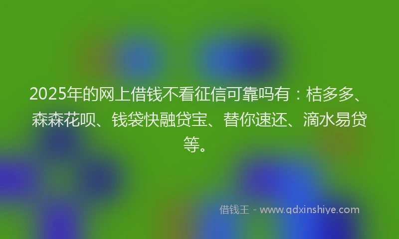 2025年的网上借钱不看征信可靠吗有：桔多多、森森花呗、钱袋快融贷宝、替你速还、滴水易贷等。
