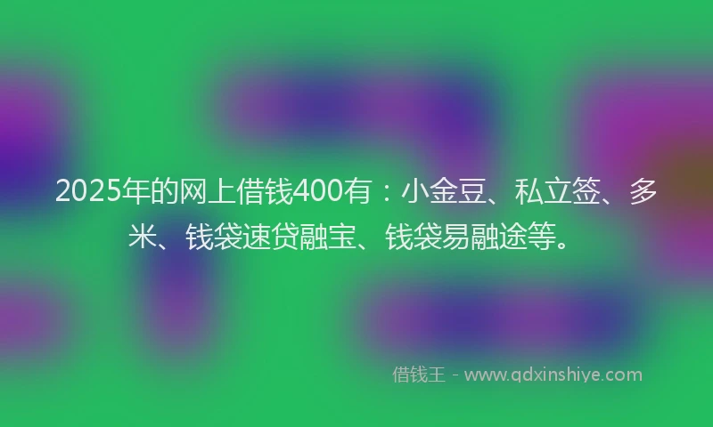 2025年的网上借钱400有：小金豆、私立签、多米、钱袋速贷融宝、钱袋易融途等。