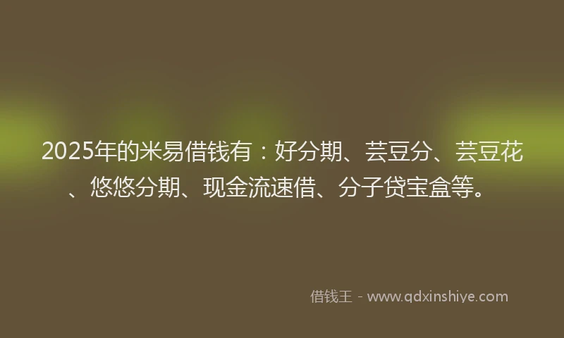 2025年的米易借钱有：好分期、芸豆分、芸豆花、悠悠分期、现金流速借、分子贷宝盒等。