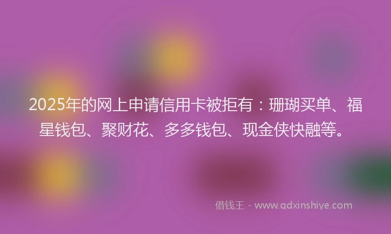 2025年的网上申请信用卡被拒有：珊瑚买单、福星钱包、聚财花、多多钱包、现金侠快融等。