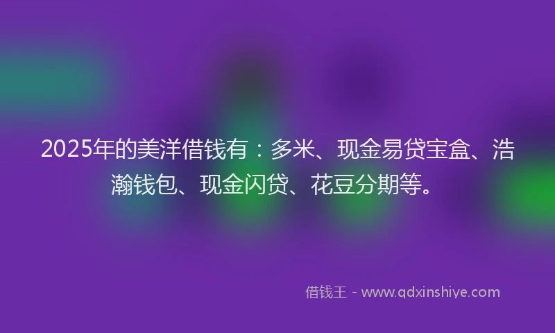 2025年的美洋借钱有：多米、现金易贷宝盒、浩瀚钱包、现金闪贷、花豆分期等。