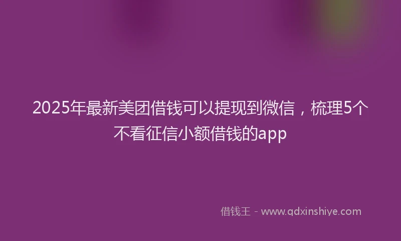 2025年最新美团借钱可以提现到微信，梳理5个不看征信小额借钱的app