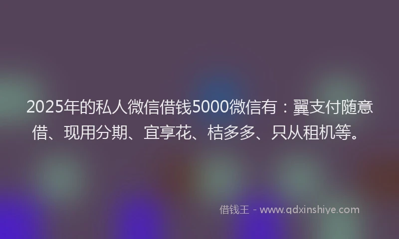 2025年的私人微信借钱5000微信有：翼支付随意借、现用分期、宜享花、桔多多、只从租机等。