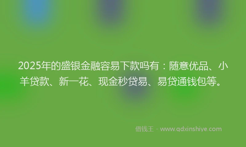 2025年的盛银金融容易下款吗有：随意优品、小羊贷款、新一花、现金秒贷易、易贷通钱包等。