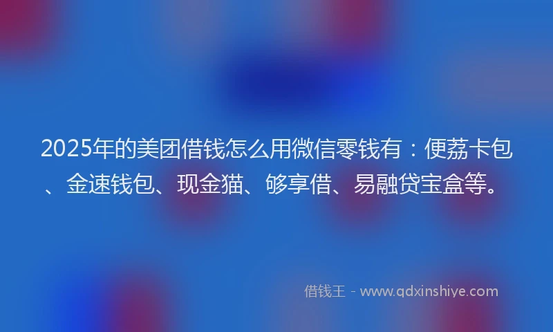 2025年的美团借钱怎么用微信零钱有：便荔卡包、金速钱包、现金猫、够享借、易融贷宝盒等。