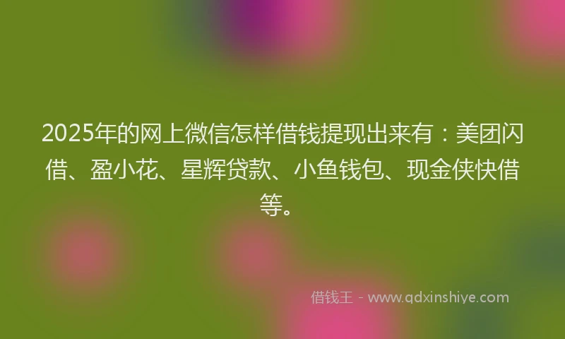 2025年的网上微信怎样借钱提现出来有：美团闪借、盈小花、星辉贷款、小鱼钱包、现金侠快借等。