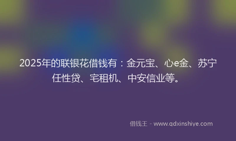 2025年的联银花借钱有：金元宝、心e金、苏宁任性贷、宅租机、中安信业等。