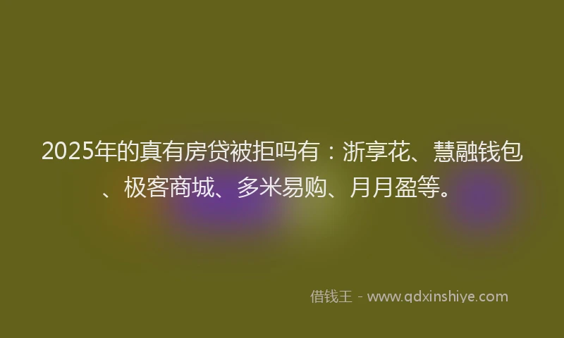 2025年的真有房贷被拒吗有：浙享花、慧融钱包、极客商城、多米易购、月月盈等。