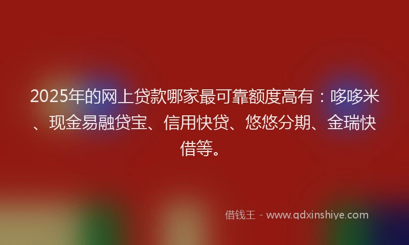2025年的网上贷款哪家最可靠额度高有：哆哆米、现金易融贷宝、信用快贷、悠悠分期、金瑞快借等。