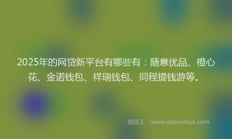 2025年的网贷新平台有哪些有：随意优品、橙心花、金诺钱包、祥瑞钱包、同程提钱游等。