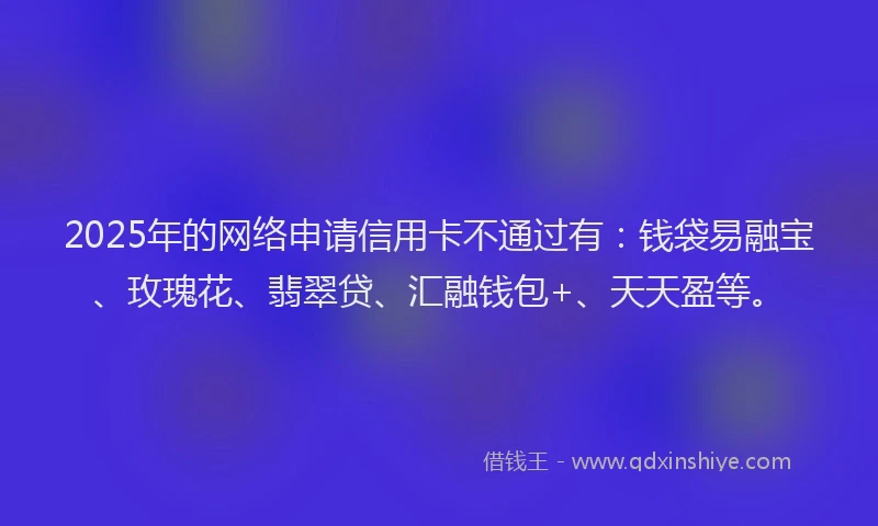 2025年的网络申请信用卡不通过有：钱袋易融宝、玫瑰花、翡翠贷、汇融钱包+、天天盈等。