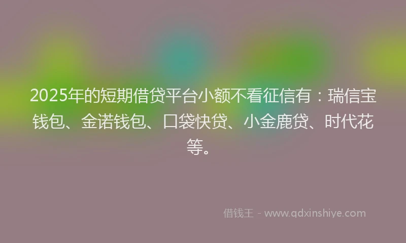 2025年的短期借贷平台小额不看征信有：瑞信宝钱包、金诺钱包、口袋快贷、小金鹿贷、时代花等。