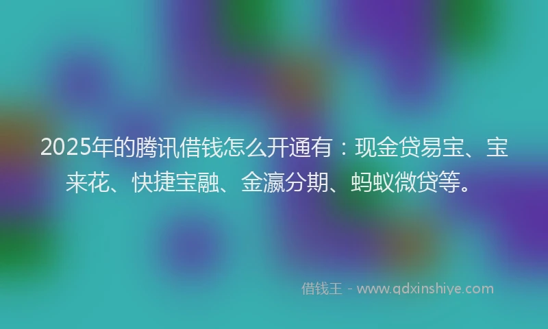 2025年的腾讯借钱怎么开通有：现金贷易宝、宝来花、快捷宝融、金瀛分期、蚂蚁微贷等。