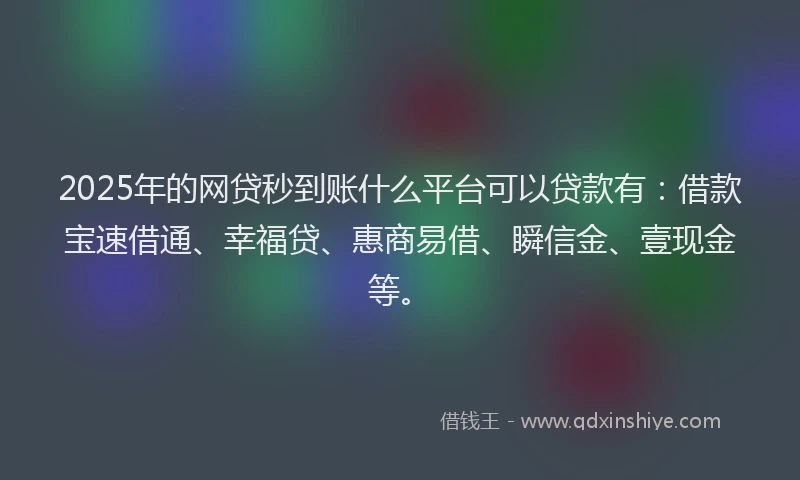 2025年的网贷秒到账什么平台可以贷款有：借款宝速借通、幸福贷、惠商易借、瞬信金、壹现金等。