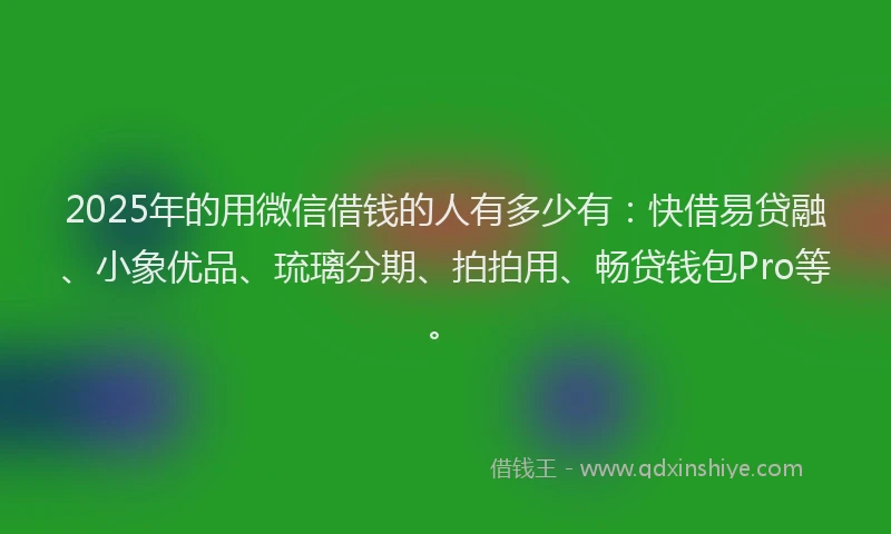 2025年的用微信借钱的人有多少有：快借易贷融、小象优品、琉璃分期、拍拍用、畅贷钱包Pro等。